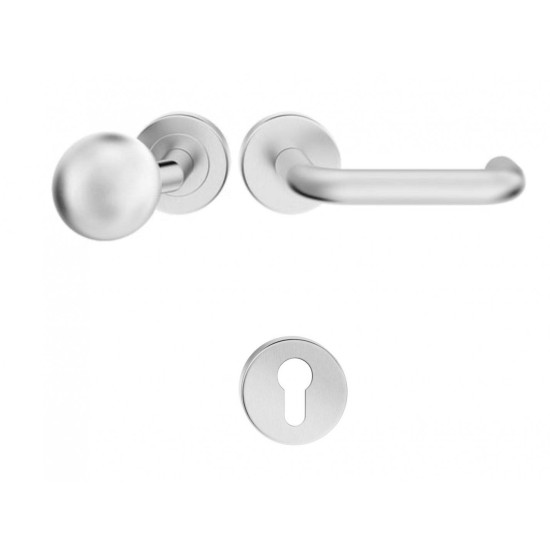 Manere usi + buton fix Rondo (Jowisz) inox rozeta yala Manere usi + buton fix Rondo (Jowisz) inox rozeta yala