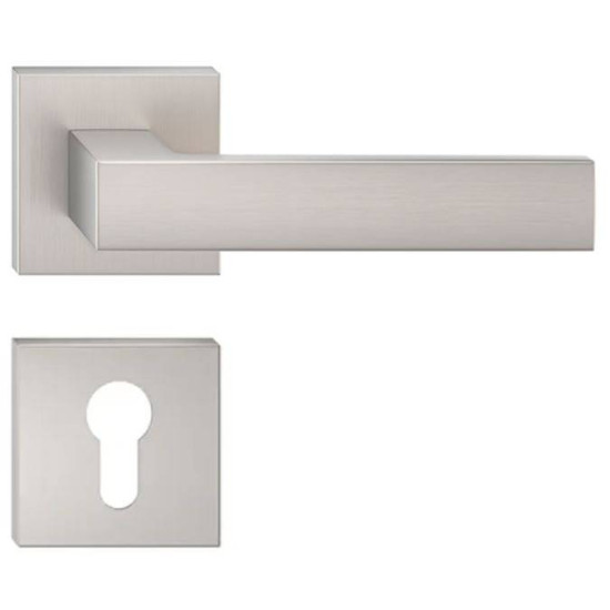 Manere usi Cube nichel satin cu rozeta yala Manere usi Cube nichel satin cu rozeta yala