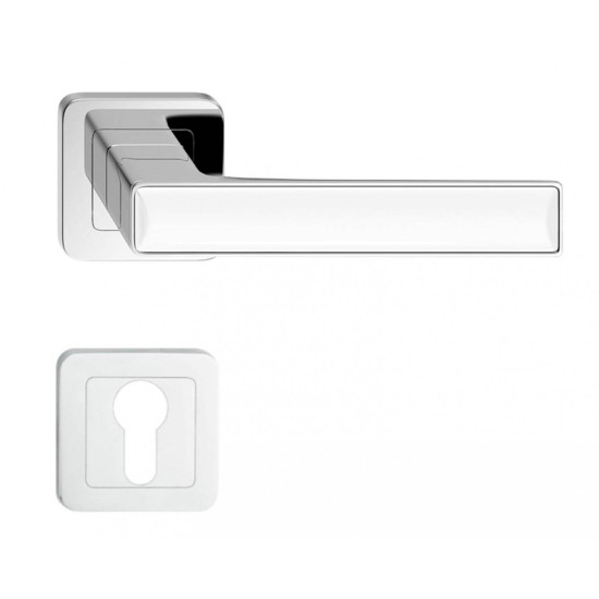 Manere usi Deco crom lucios decor alb cu rozeta yala Manere usi Deco crom lucios decor alb cu rozeta yala