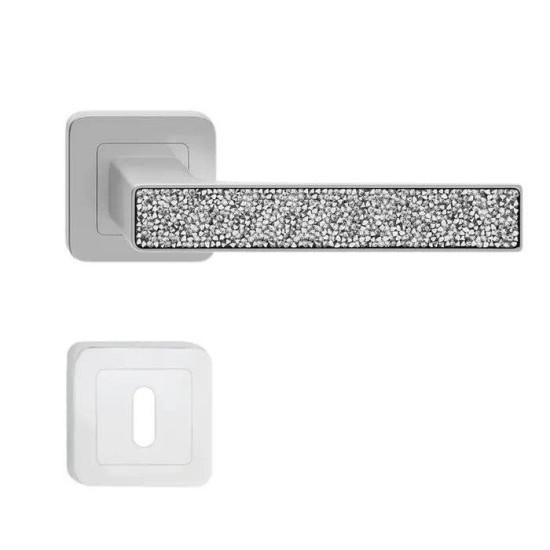 Manere usi Deco nichel cristale albe cu rozeta cheie