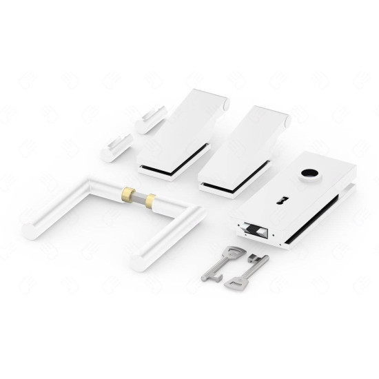 Set complet usi sticla alb mat cu balamale orizontale cheie